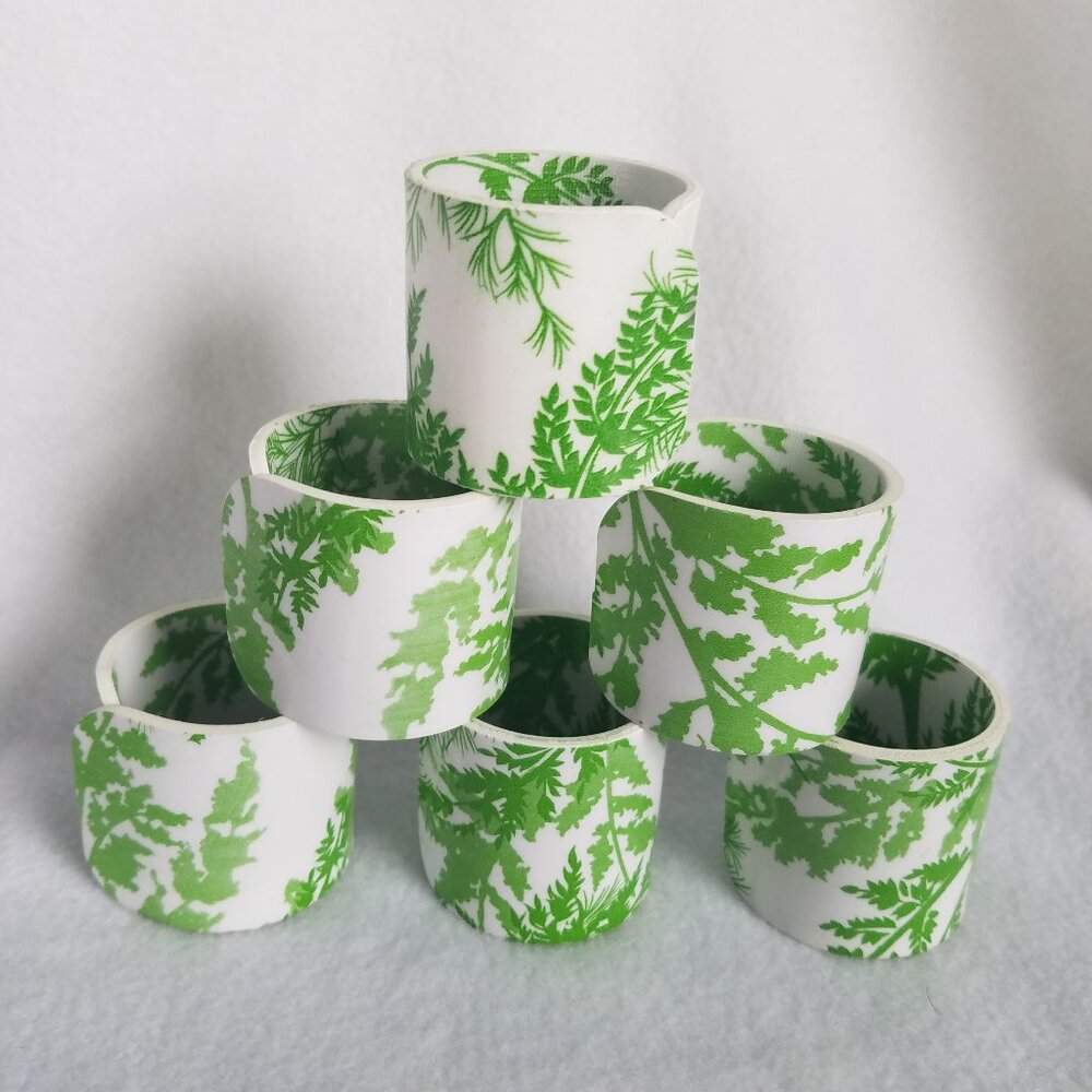 Match Mates by International Laminations Fern Botanical Napkin Rings Vtg MCM S/6